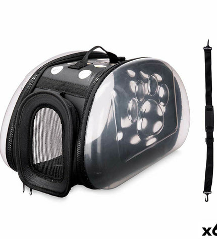 Mascow black plastic animal carrying baskets in various sizes, ideal for small pets like rodents or reptiles, shown stacked and organized.