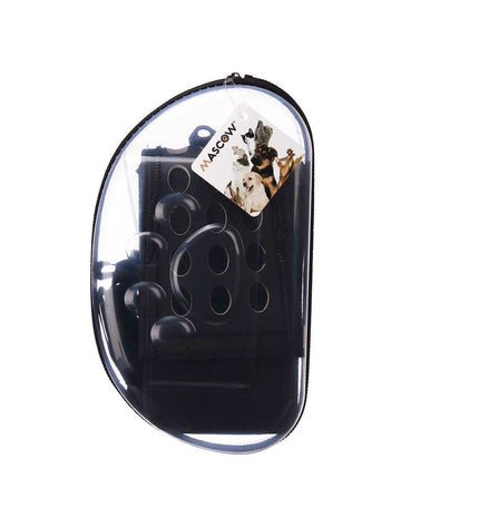 Six Mascow black plastic small animal carrying baskets with dimensions 43x20x33 cm, 37x17x22 cm, and 37x22x7.5 cm.