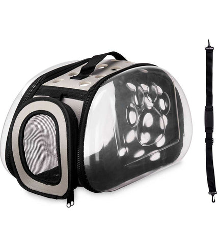 Set of six Mascow gray plastic small animal carriers or cages, measuring 37 x 17 x 22 cm and 37 x 22 x 7.5 cm.