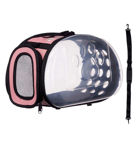 Set of six Mascow black and pink plastic small animal carry baskets, 37x17x22 cm and 37x22x7.5 cm, for transport or housing.