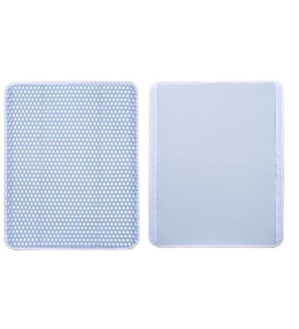 Blue Mascow cat litter mat, 50 x 40 cm, 1.5 cm thick, shown with multiple mats stacked, designed for trapping litter.
