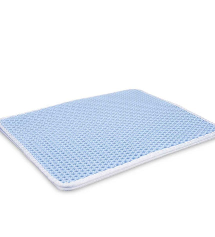 Set of 12 blue cat litter mats by Mascow, 50x40x1.5 cm, showing textured surface for trapping cat litter.