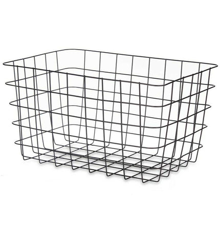Set of six black Kinvara metal storage baskets, rectangular shape, 38.5 x 20.5 x 28 cm, ideal for home organization and kitchen use.