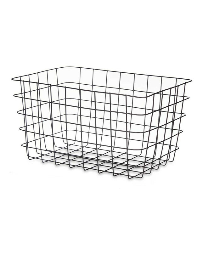 Set of six black Kinvara metal storage baskets, rectangular shape, 38.5 x 20.5 x 28 cm, ideal for home organization and kitchen use.