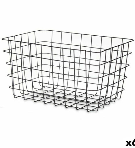 Set of six black Kinvara metal storage baskets, rectangular shape, 38.5 x 20.5 x 28 cm, ideal for home organization and kitchen use.