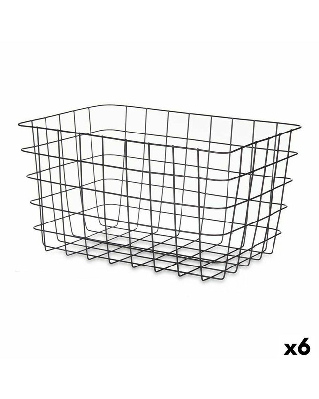 Set of six black Kinvara metal storage baskets, rectangular shape, 38.5 x 20.5 x 28 cm, ideal for home organization and kitchen use.