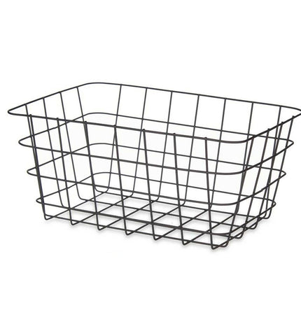 Set of six black rectangular metal storage baskets by Kinvara, measuring 30.3 x 14 x 22.5 cm, ideal for household organization.