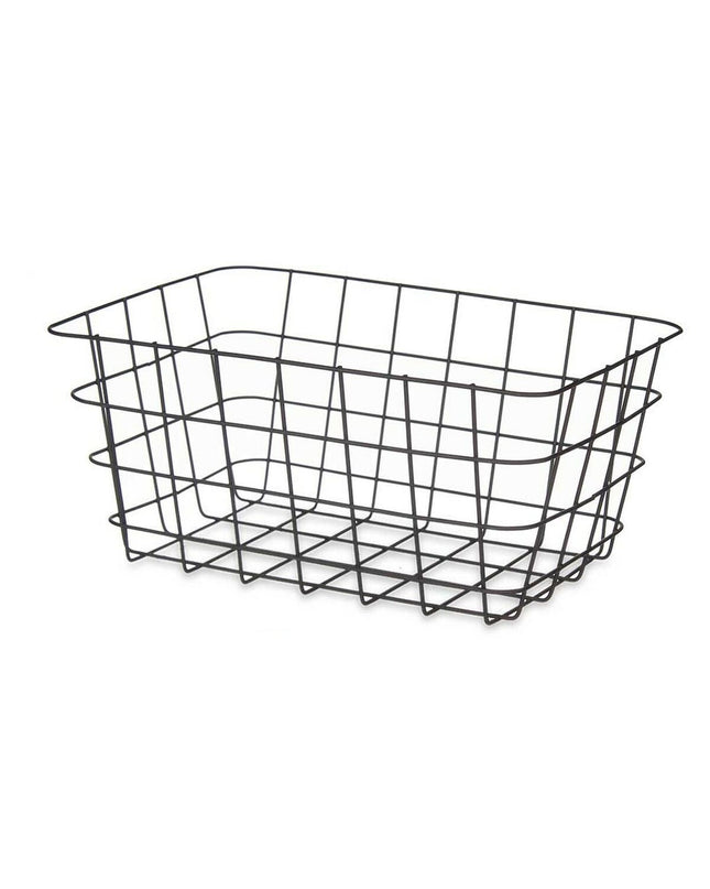 Set of six black rectangular metal storage baskets by Kinvara, measuring 30.3 x 14 x 22.5 cm, ideal for household organization.