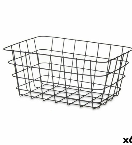 Set of six black metal rectangular storage baskets by Kinvara, measuring 30.3 x 14 x 22.5 cm for home organization and kitchen use.
