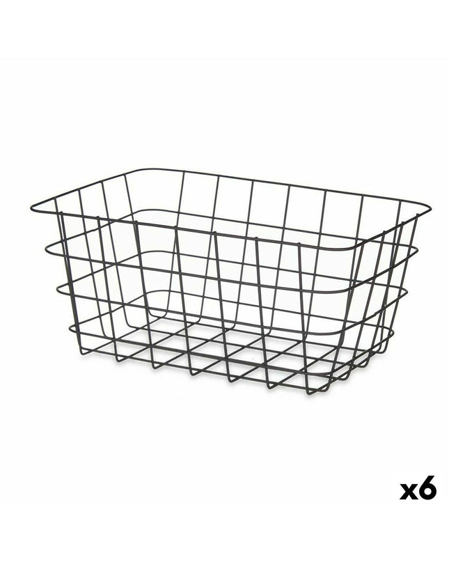 Set of six black metal rectangular storage baskets by Kinvara, measuring 30.3 x 14 x 22.5 cm for home organization and kitchen use.