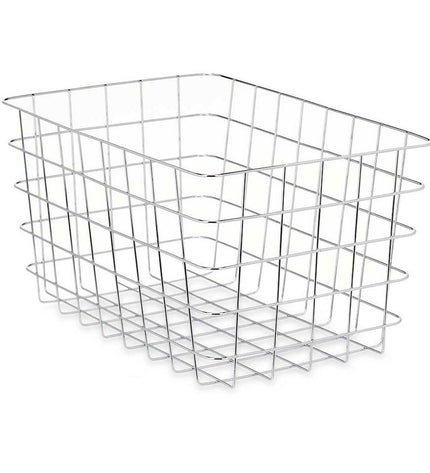 Set of six silver Kinvara rectangular metal storage baskets for home organization, measuring 38x21x26 cm.
