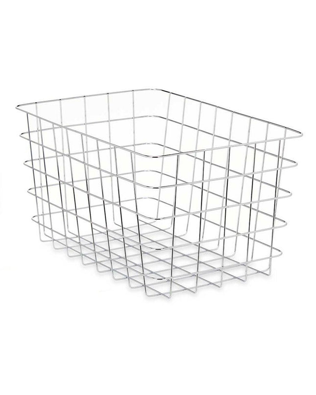 Set of six silver Kinvara rectangular metal storage baskets for home organization, measuring 38x21x26 cm.