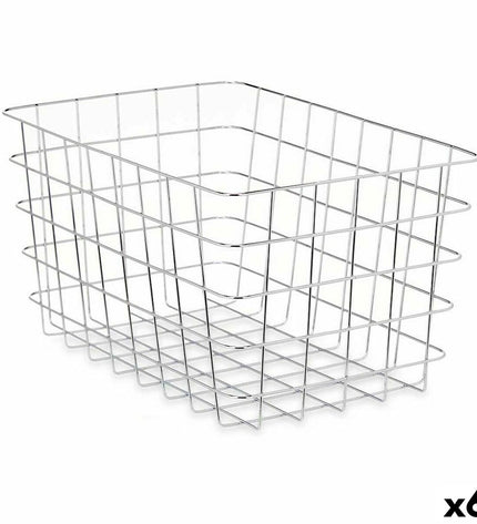 Set of six silver Kinvara rectangular metal storage baskets for home organization, measuring 38x21x26 cm.
