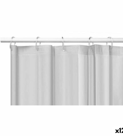 Berilo Grijs polyethylene shower curtain with 12 panels, 180x180 cm, suitable for bathroom decor and privacy.