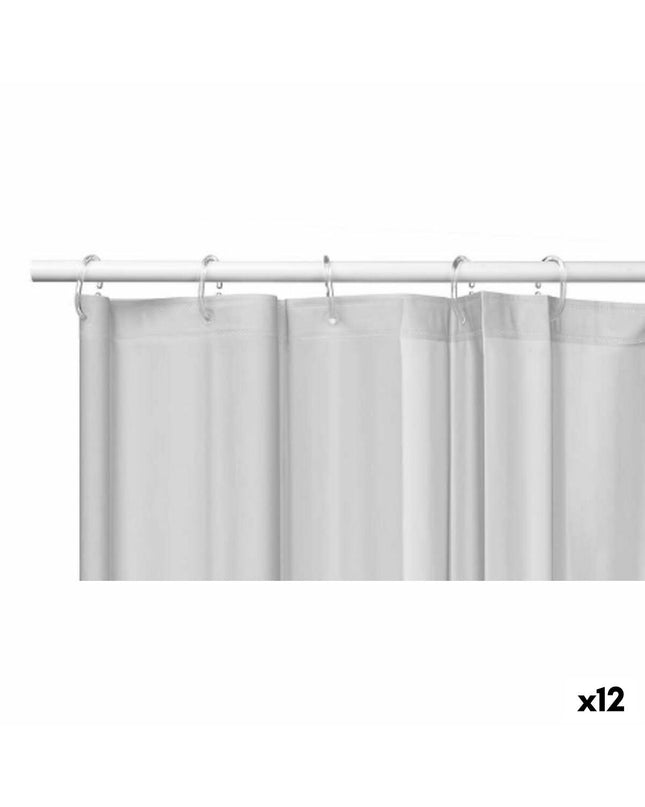 Berilo Grijs polyethylene shower curtain with 12 panels, 180x180 cm, suitable for bathroom decor and privacy.