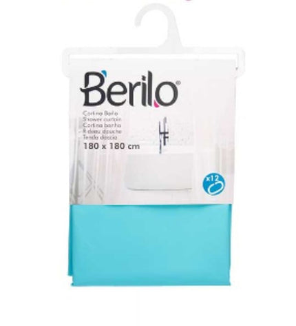 Berilo blauw PVC shower curtain set with 12 panels, 180x180 cm, suitable for bathroom use in a house and cooking environment.