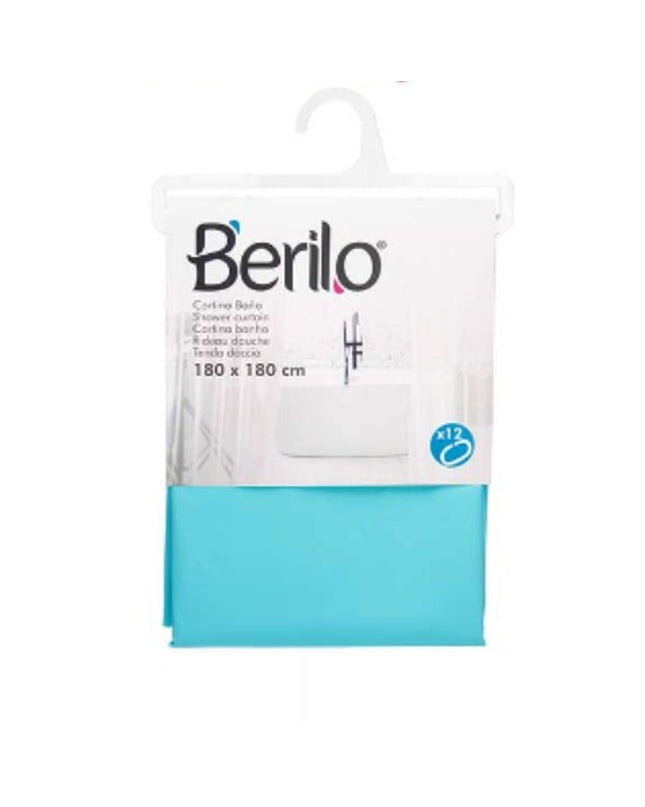 Berilo blauw PVC shower curtain set with 12 panels, 180x180 cm, suitable for bathroom use in a house and cooking environment.