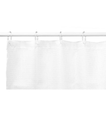 Berilo witte polyester douchegordijn met punten, 180x180 cm, inclusief 12 stuks, geschikt voor huis en badkamers.