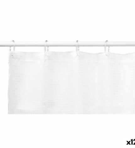Berilo witte polyester douchegordijnen, set van 12 stuks, 180x180 cm met puntendessin, geschikt voor badkamer en huis.