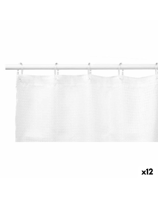 Berilo witte polyester douchegordijnen, set van 12 stuks, 180x180 cm met puntendessin, geschikt voor badkamer en huis.