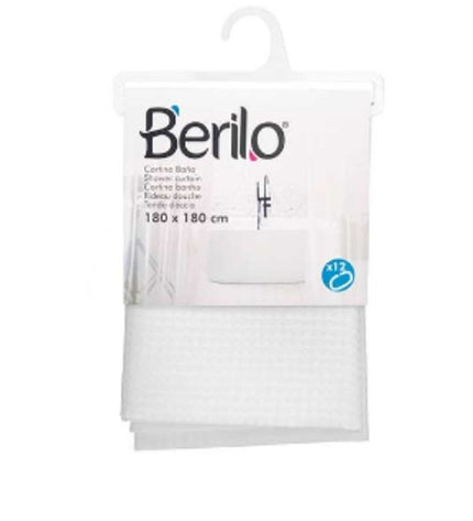 Berilo witte polyester douchegordijn met punten, 180x180 cm, inclusief 12 ophanghaken, geschikt voor huis en bad.