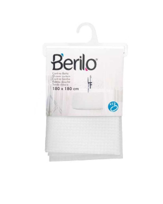Berilo witte polyester douchegordijn met punten, 180x180 cm, inclusief 12 ophanghaken, geschikt voor huis en bad.