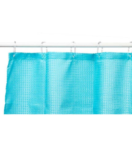 Berilo blauw polyester douchegordijn with 12 point-pattern, 180x180 cm, suitable for bathroom decor and privacy.
