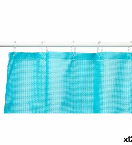 Berilo blauwe polyester douchegordijn met punten, 180x180 cm, voor badkamer, set van 12, huis en koken badaccessoire.