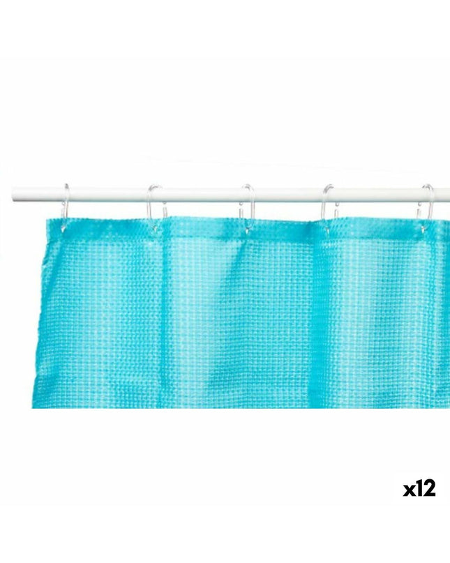 Berilo blauwe polyester douchegordijn met punten, 180x180 cm, voor badkamer, set van 12, huis en koken badaccessoire.