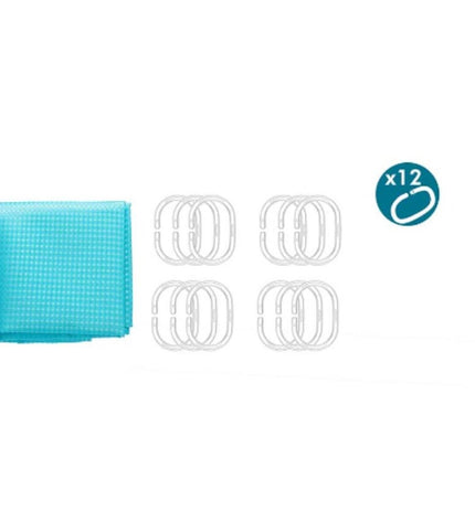 Berilo blauw polyester douchegordijn with 12 point-pattern, 180x180 cm for bathroom decor and privacy.