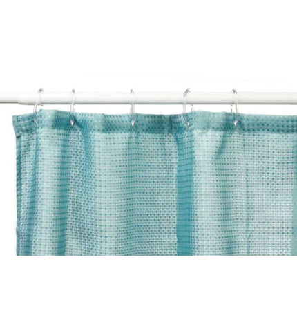 Berilo turquoise polyester shower curtain with 12 waterproof hooks, 180x180 cm, featuring a dotted pattern for bathroom decor.