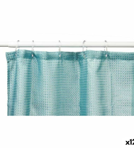 Berilo turquoise polyester shower curtain with 12-point pattern, 180x180 cm, suitable for bathroom decor and privacy.