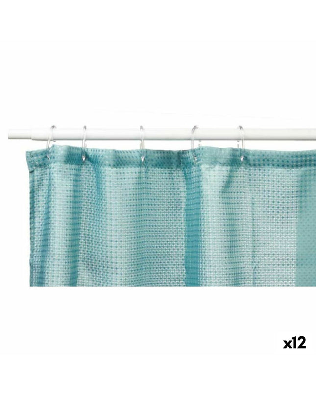 Berilo turquoise polyester shower curtain with 12-point pattern, 180x180 cm, suitable for bathroom decor and privacy.