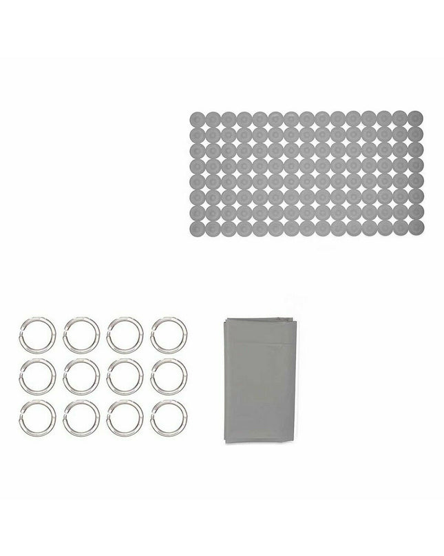 Set of 12 gray PVC, polyethylene, EVA bath mats by Berilo, measuring 28 x 42 x 6 cm, suitable for bathroom use.