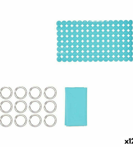 Set of 12 blue PVC and EVA bath mats from Berilo, measuring 28 x 42 x 6 cm, designed for home and bathroom use.