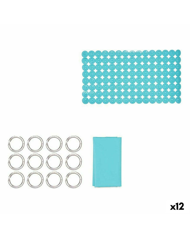 Set of 12 blue PVC and EVA bath mats from Berilo, measuring 28 x 42 x 6 cm, designed for home and bathroom use.