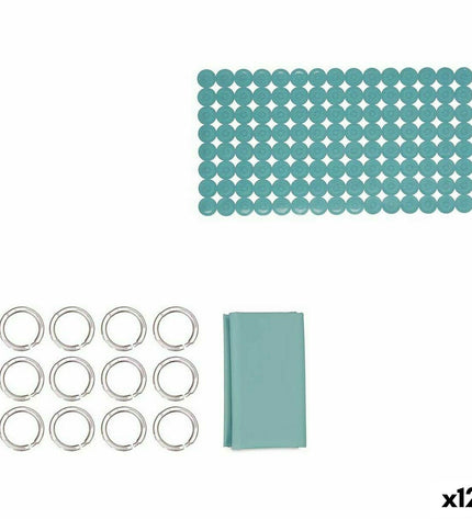 Set of 12 Berilo green PVC and EVA bath mats in 28x42x6 cm, ideal for home bathroom use, durable and non-slip.