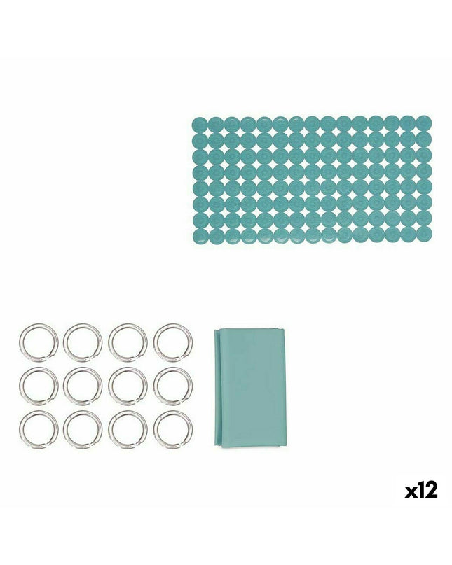 Set of 12 Berilo green PVC and EVA bath mats in 28x42x6 cm, ideal for home bathroom use, durable and non-slip.