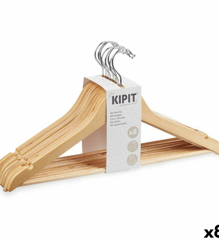 Kleerhangerset Kipit in bruin hout en metaal, 8 stuk, voor kleding en huishoudorganisatie, afmetingen ongeveer 45x23 cm