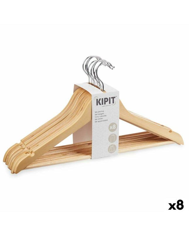 Kleerhangerset Kipit in bruin hout en metaal, 8 stuk, voor kleding en huishoudorganisatie, afmetingen ongeveer 45x23 cm