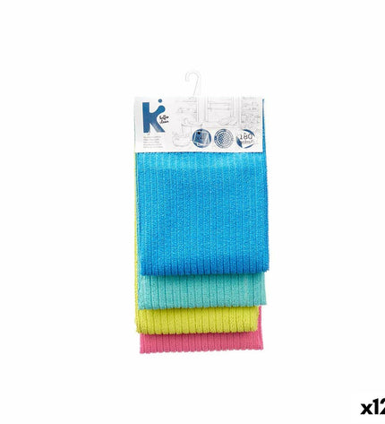 Set of 12 colorful cloths in blue, green, pink, and turquoise, 40x60 cm, for home cleaning and household use.