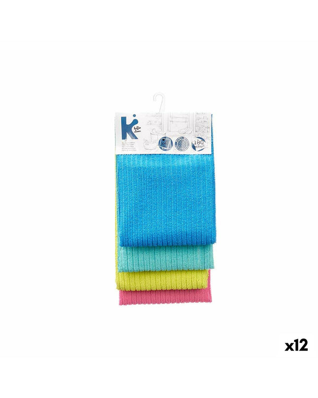 Set of 12 colorful cloths in blue, green, pink, and turquoise, 40x60 cm, for home cleaning and household use.