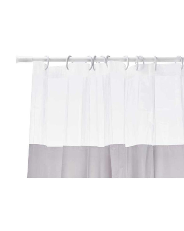 Berilo Grijs transparant plastic shower curtain with 12 shower liners, 180 x 180 cm, for bathroom privacy and waterproofing.
