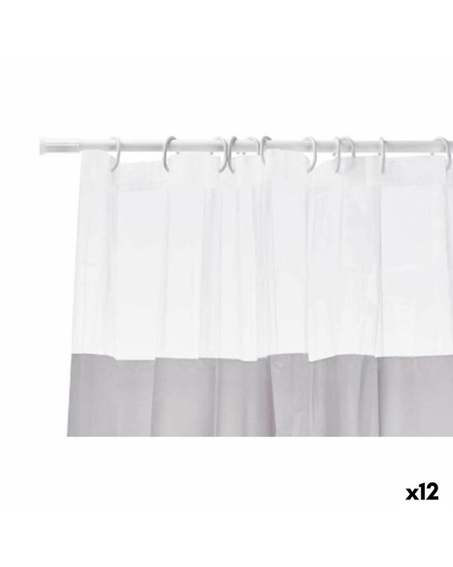 Set of 12 Berilo gray transparent PEVA shower curtains, 180x180 cm, plastic bathroom accessories for home and kitchen use.