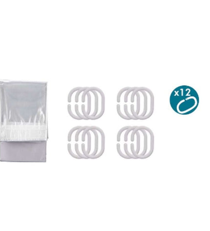 Berilo Grijs transparante PEVA douchegordijn set, 180x180 cm, plastic shower curtains for bathroom, 12 pieces.