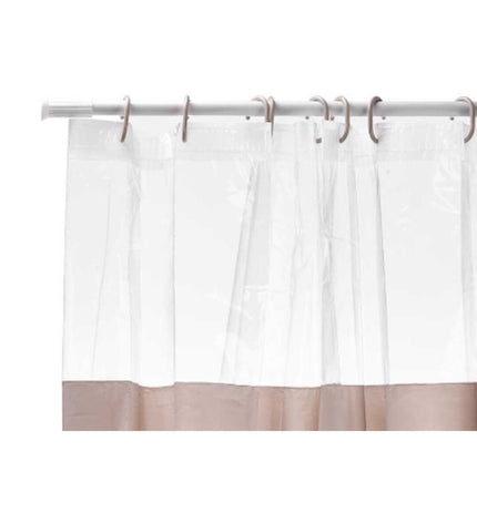 Berilo beige transparent PEVA shower curtain set with 12 pieces, 180x180 cm, suitable for bathroom and household use.