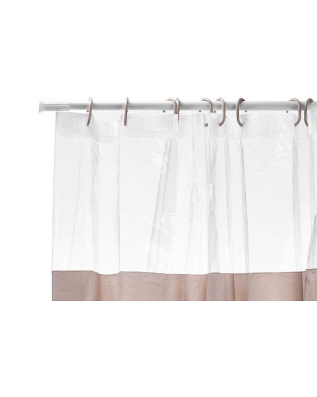 Berilo beige transparent PEVA shower curtain set with 12 pieces, 180x180 cm, suitable for bathroom and household use.