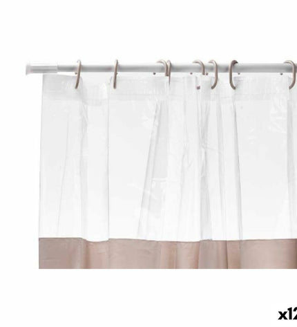 Berilo beige transparent PEVA shower curtain with 12 pieces, 180x180 cm, suitable for bathroom and home use.