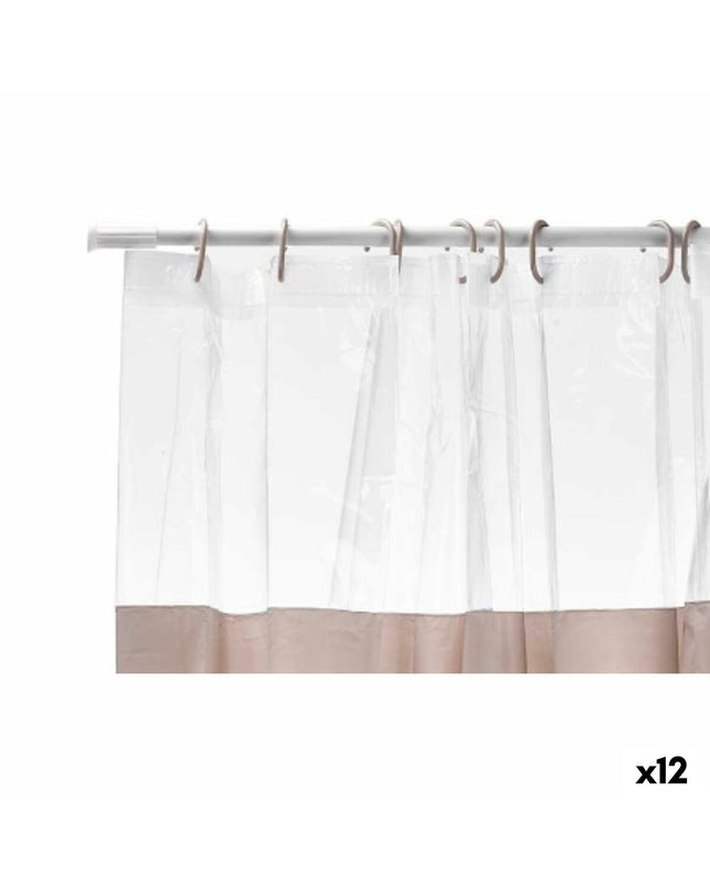 Berilo beige transparent PEVA shower curtain with 12 pieces, 180x180 cm, suitable for bathroom and home use.