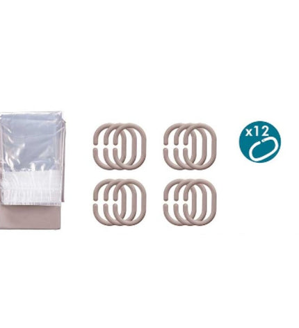 Berilo beige transparent PEVA shower curtain with 12 panels, measuring 180x180 cm, for bathroom and household use.